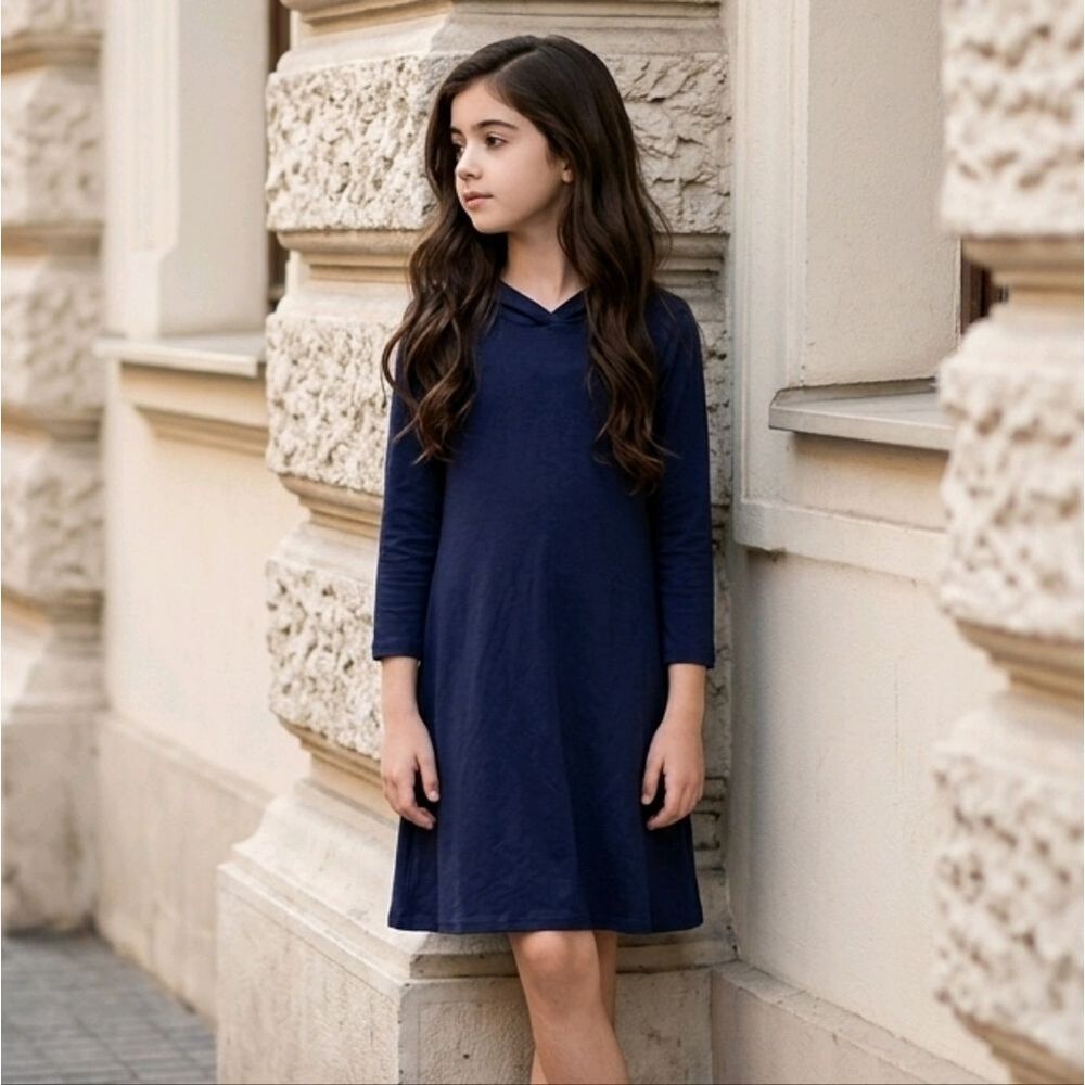 1st Kiss Girls 10/12 Navy Blue Long Sleeve Lightweight T-Shirt Knit Shift Dress